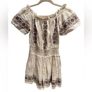 LoveShackFancy Cream Embroidered Off-Shoulder Blouse